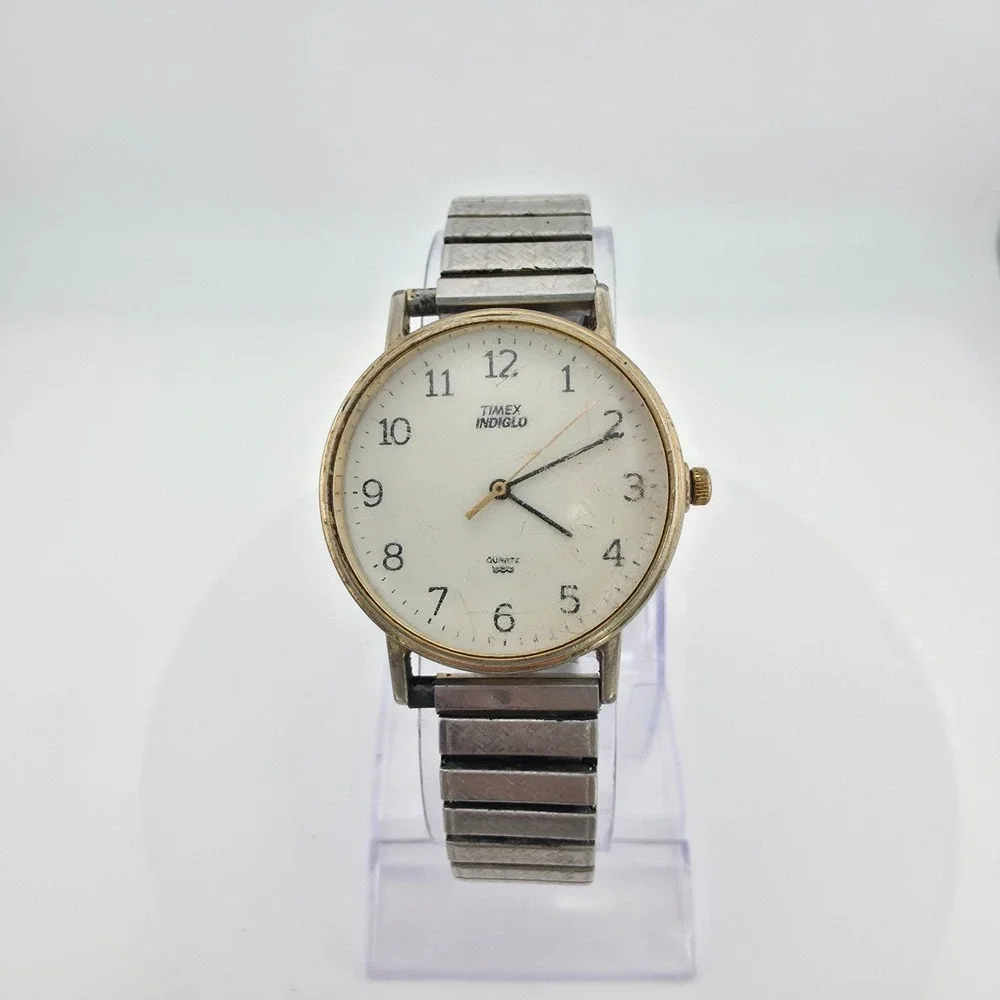 Vintage TIMEX INDIGLO 'Easy Reader' Men's Watch Stretch Band Stainless Steel